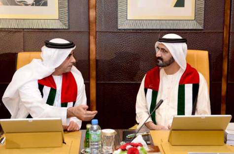 Shaikh Mohammad and Shaikh Saif at the cabinet meeting yesterday. WAM