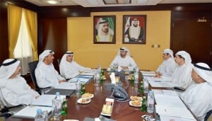 Mohammed Abdullah Al Gargawi and other officials of the Dubai Islamic economy Development Centre board during their meeting.
