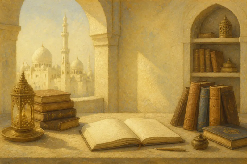 Picture of book looking out over city