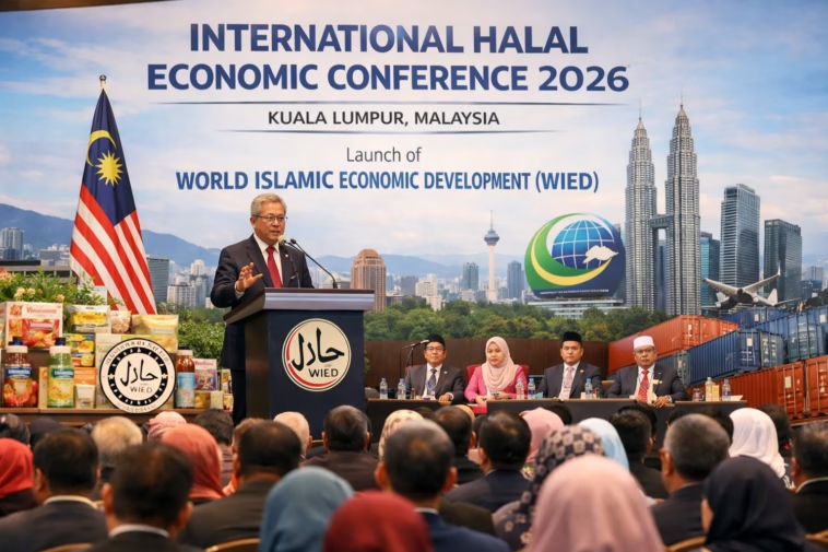man presenting at international halal economic conference 2026